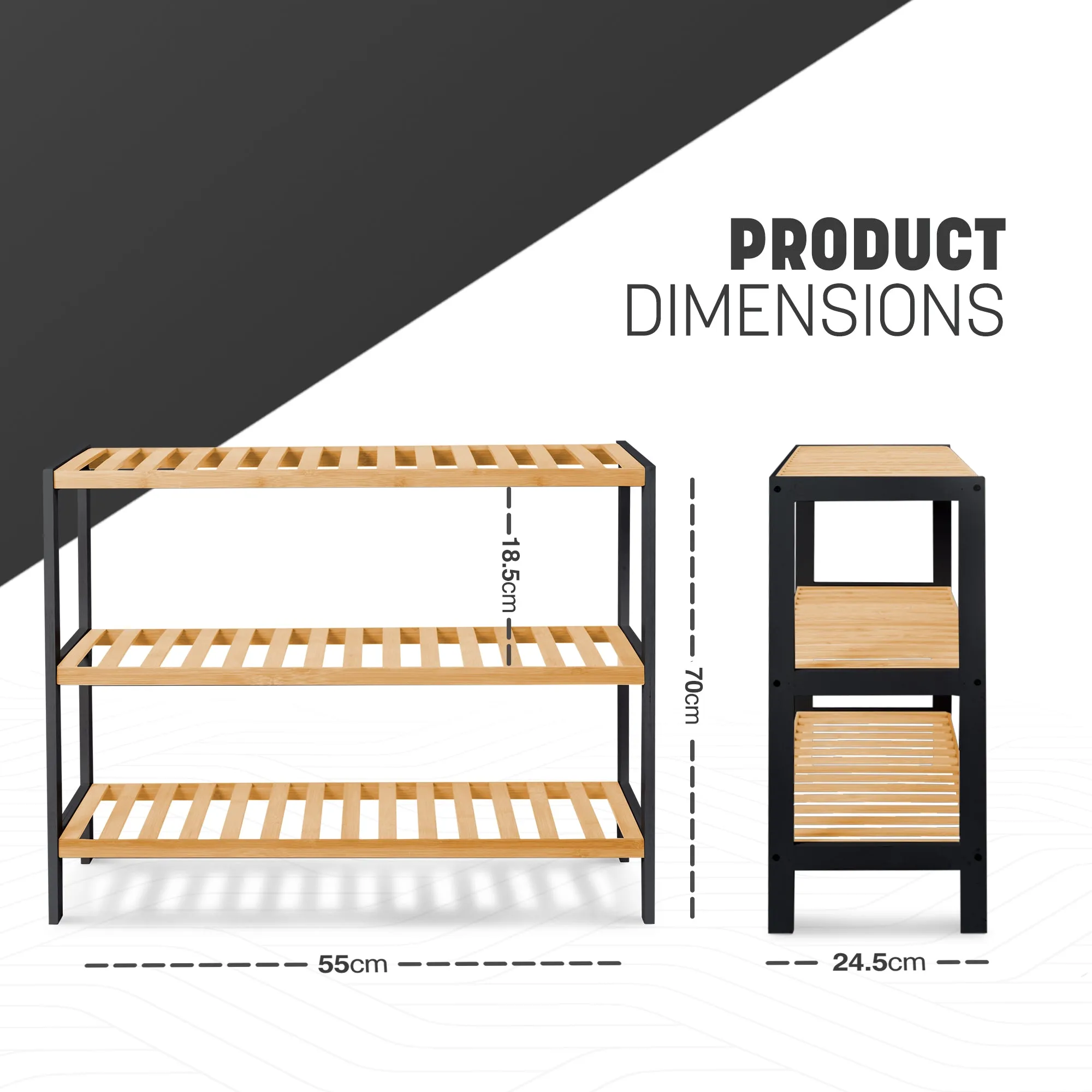 3-Tier Bamboo Shoe Rack - Wooden Shoe Organiser with Large Storage Capacity