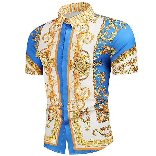 3D Geometric Print Men's Shirt with Classic Collar for Summer Beachwear