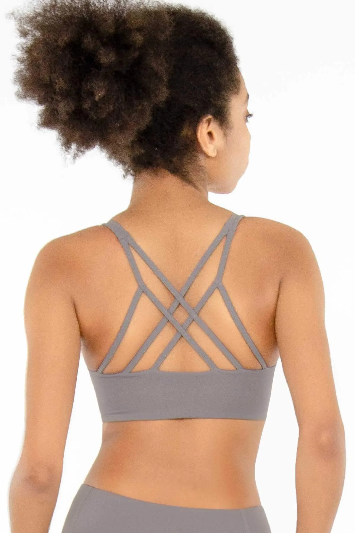 4 for $54 - Silver Grey Kelly Strappy Padded Sports Bra - Women