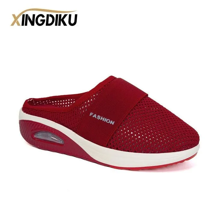 Air Cushion Slip-On Women Walking Shoes Orthopedic Diabetic Ladies Platform Mules Mesh Lightweight Slippers Wedge Female Sneaker