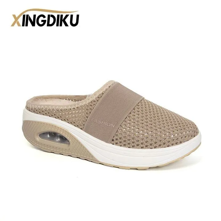 Air Cushion Slip-On Women Walking Shoes Orthopedic Diabetic Ladies Platform Mules Mesh Lightweight Slippers Wedge Female Sneaker