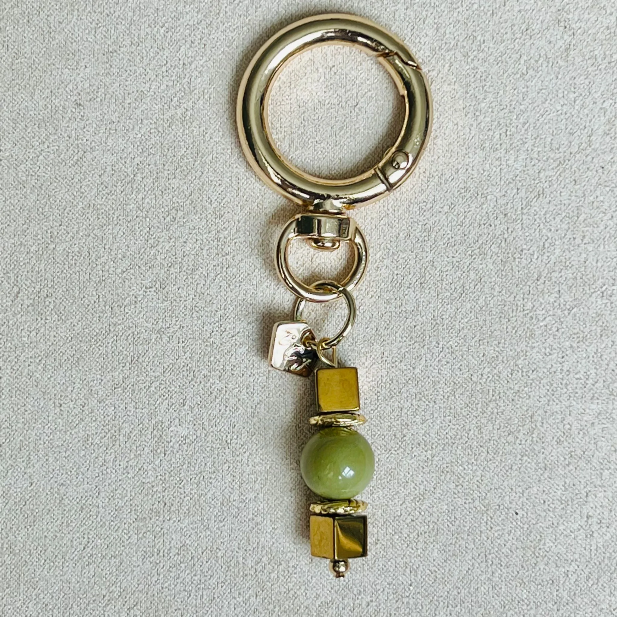 Alashan Avocado Agate & Gold Hematite Bag Charm/ Key Ring