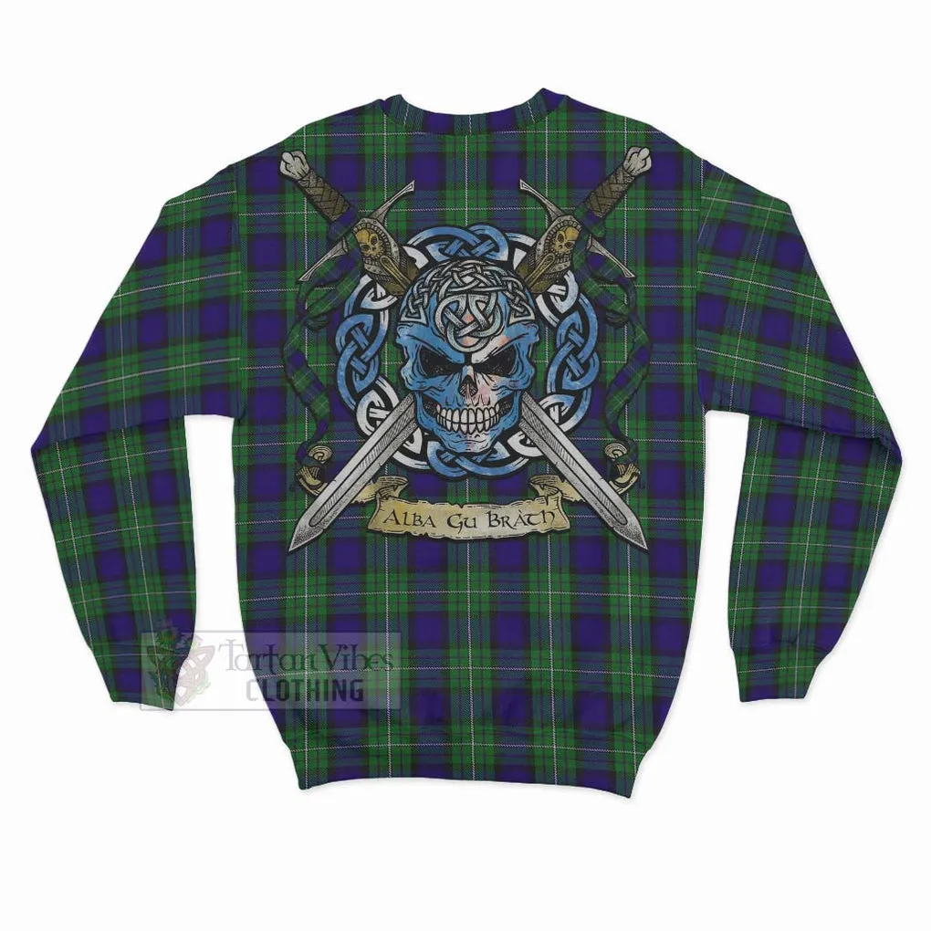 Alexander Tartan Sweatshirt with Family Crest Celtic Skull Style