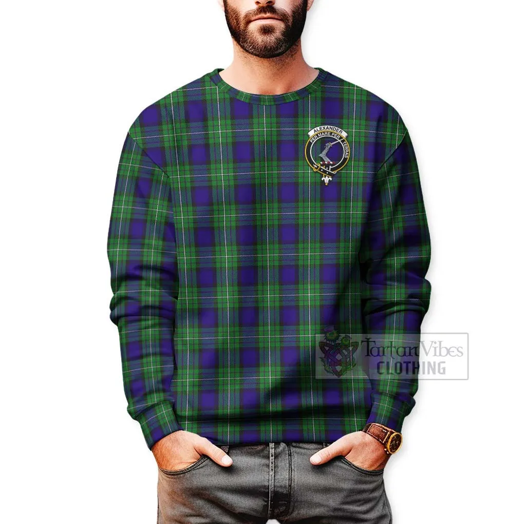 Alexander Tartan Sweatshirt with Family Crest Celtic Skull Style