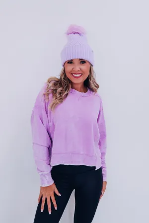 Amanda Acid Washed Cropped Sweatshirt - Lavender