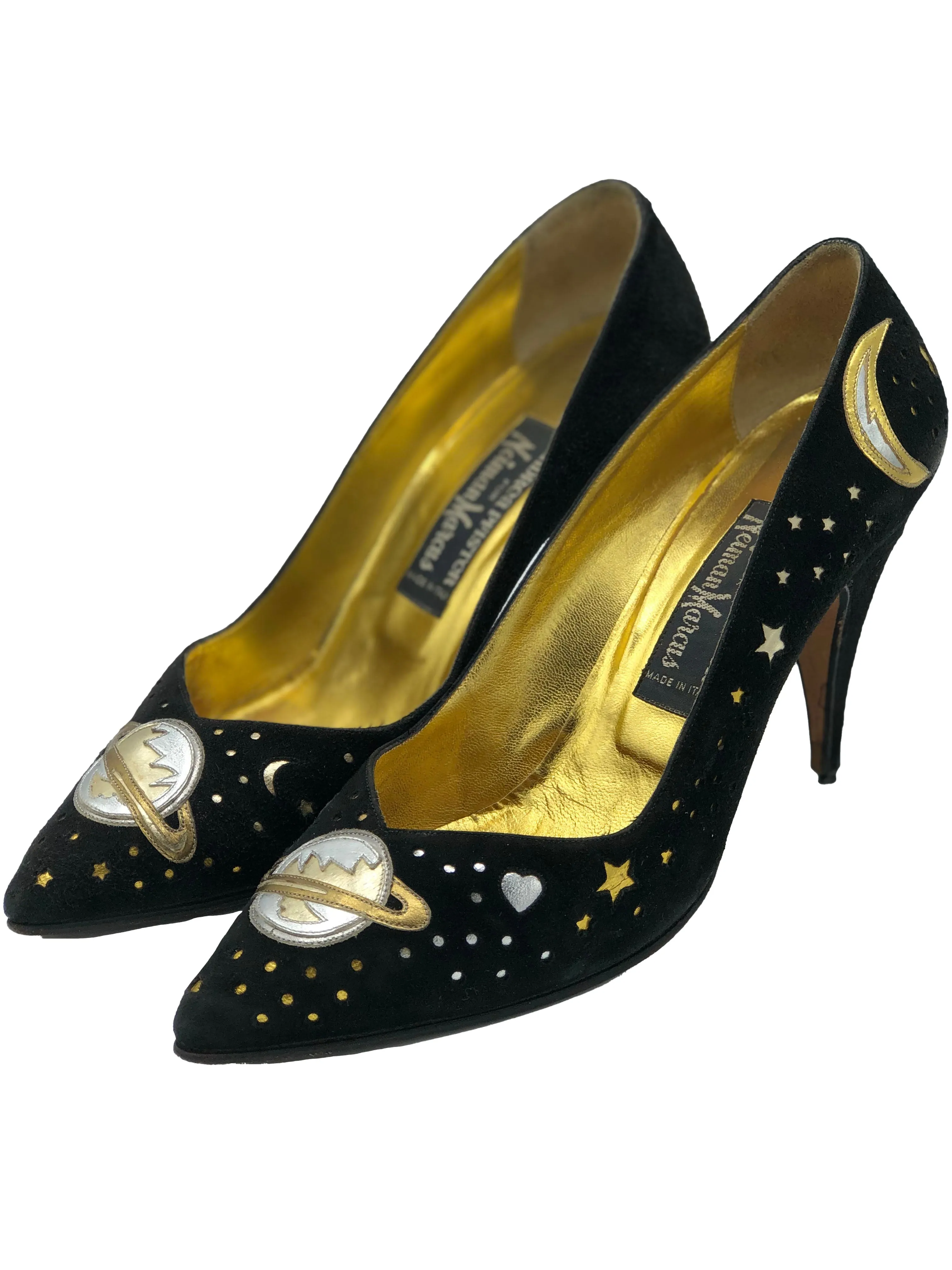 Andrea Pfister Magical Celestial Black Suede Pumps