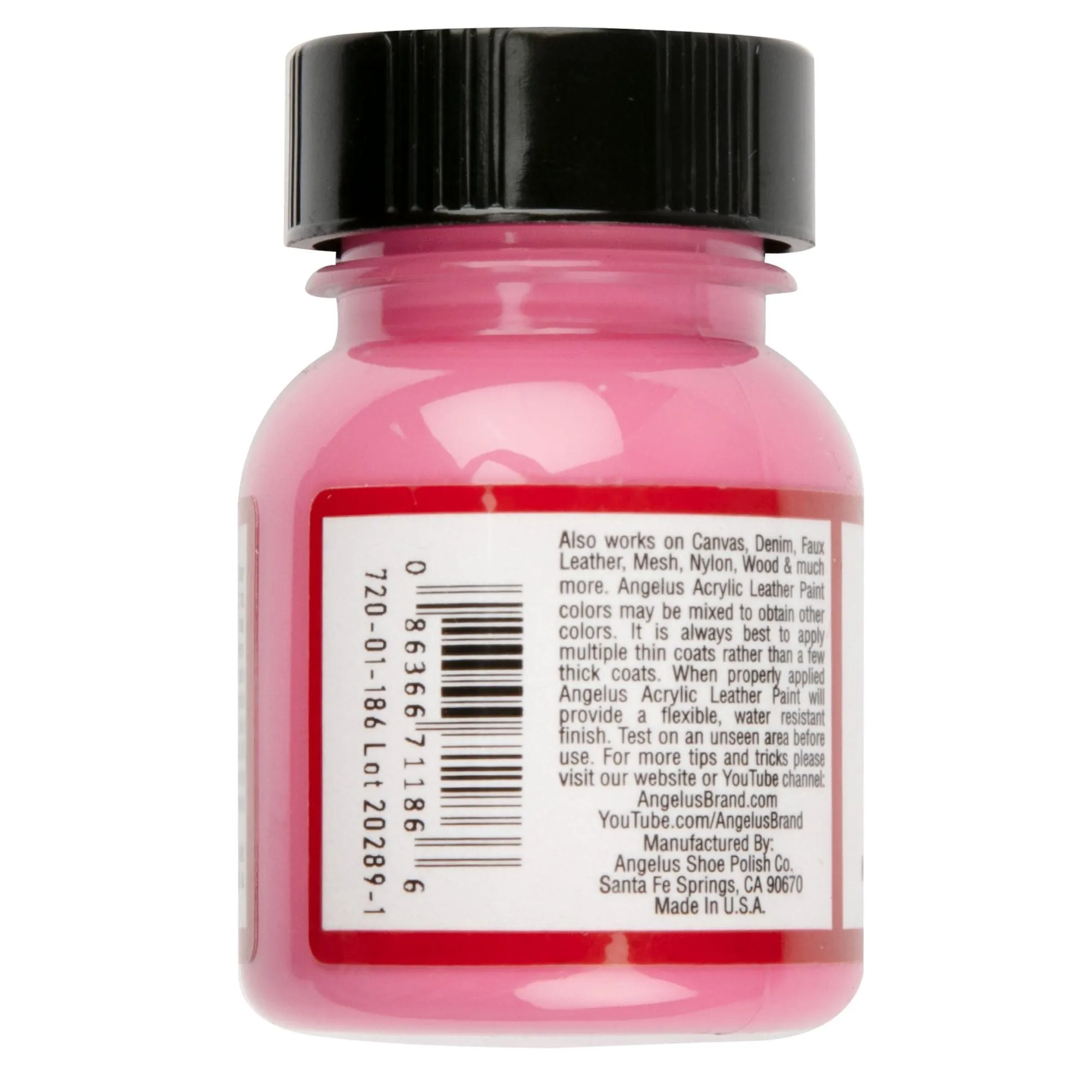 Angelus Acrylic Paint Hot Pink #186 29Ml Use On Leather, Vinyl Or Fabric