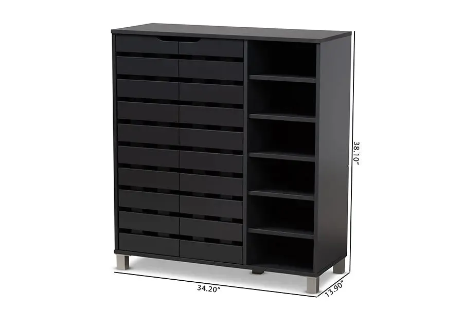 Arielle Dark Grey Finished 2-Door Wood Shoe Storage Cabinet w/Open Shelves