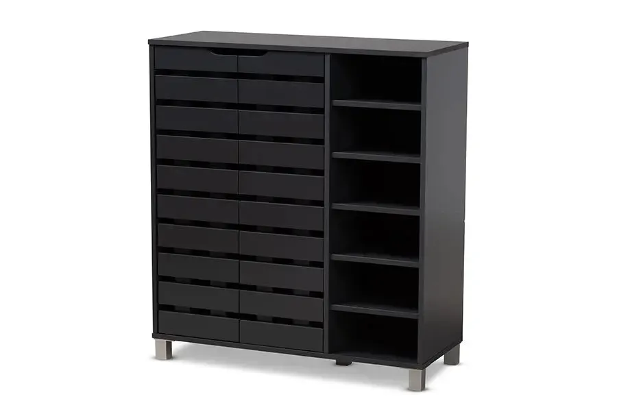 Arielle Dark Grey Finished 2-Door Wood Shoe Storage Cabinet w/Open Shelves