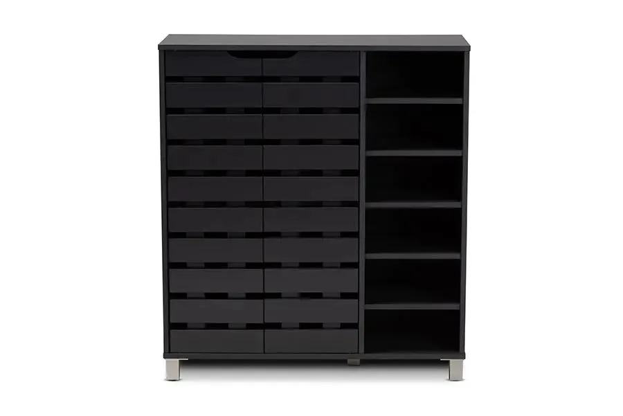 Arielle Dark Grey Finished 2-Door Wood Shoe Storage Cabinet w/Open Shelves