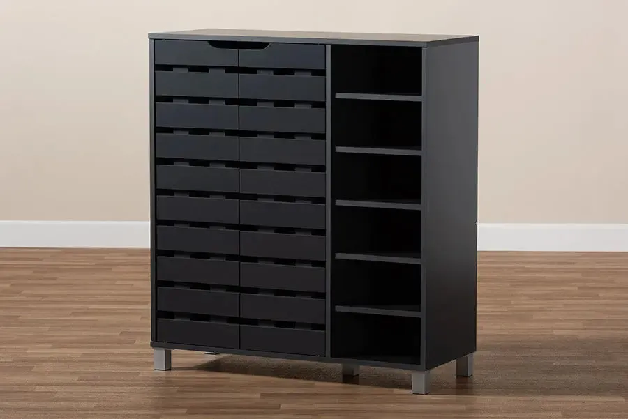 Arielle Dark Grey Finished 2-Door Wood Shoe Storage Cabinet w/Open Shelves