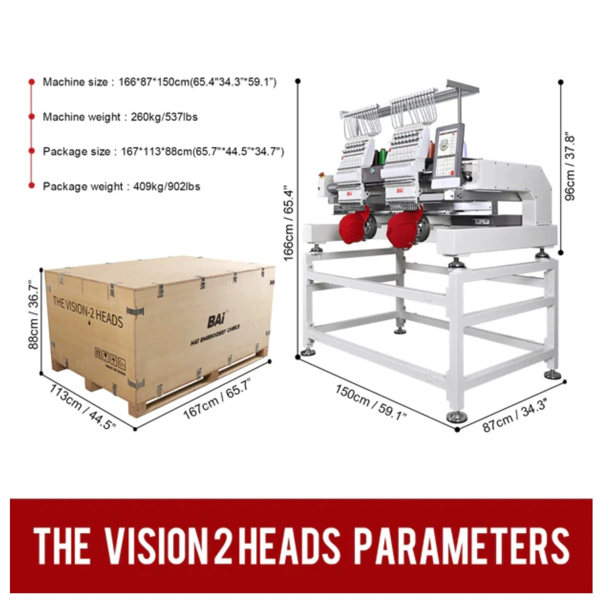 BAi VISION Two Head 15 Needle Commercial Embroidery Machine Deluxe Bundle