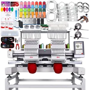 BAi VISION Two Head 15 Needle Commercial Embroidery Machine Deluxe Bundle