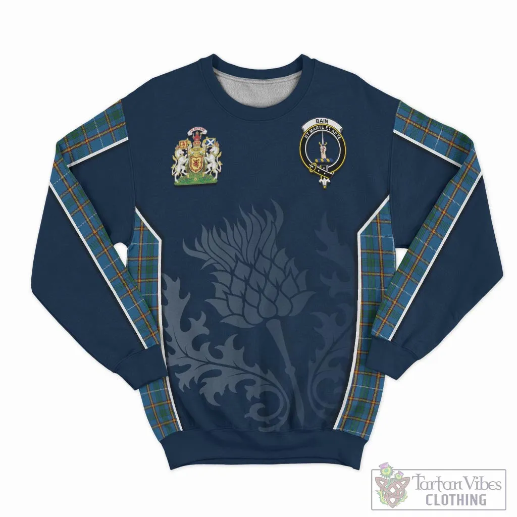 Bain Tartan Sweatshirt with Family Crest and Scottish Thistle Vibes Sport Style