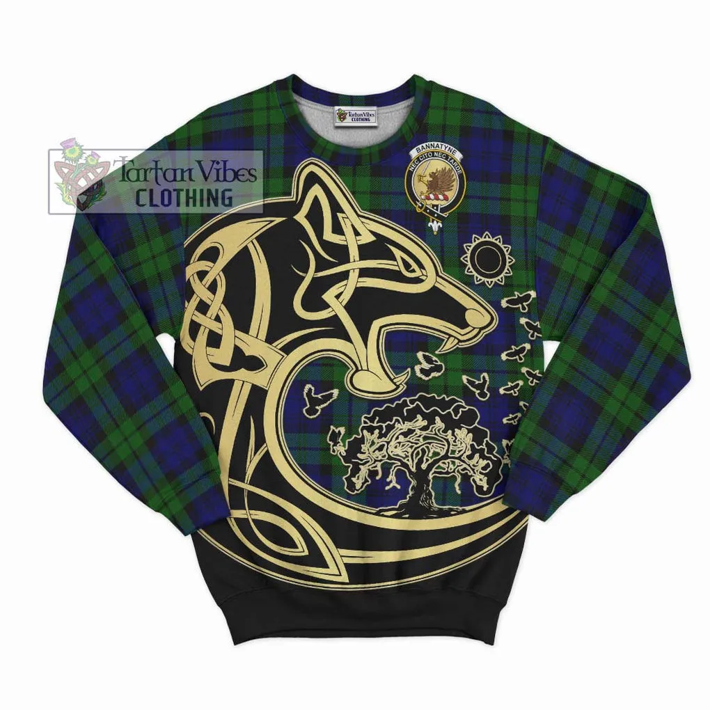 Bannatyne Tartan Sweatshirt with Family Crest Celtic Wolf Style