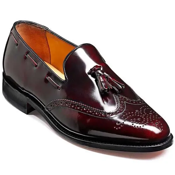 BARKER Clive Shoes – Mens Tassel Brogue Loafers – Burgundy Hi-Shine