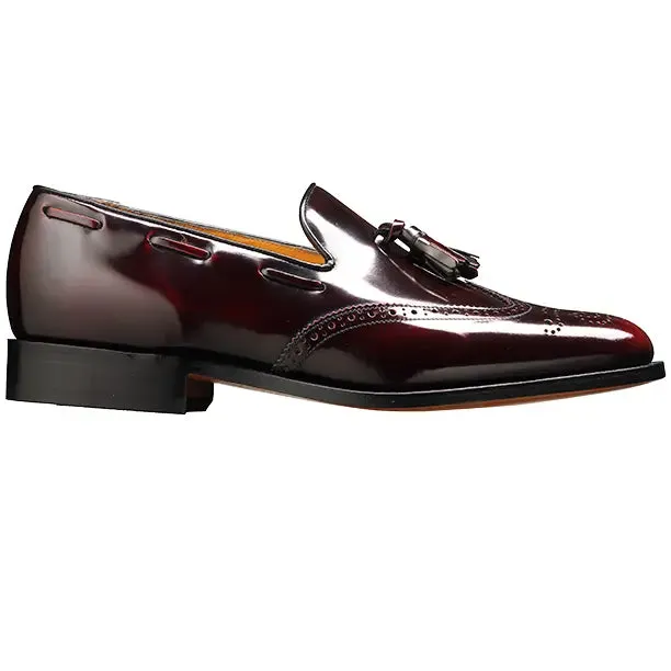 BARKER Clive Shoes – Mens Tassel Brogue Loafers – Burgundy Hi-Shine