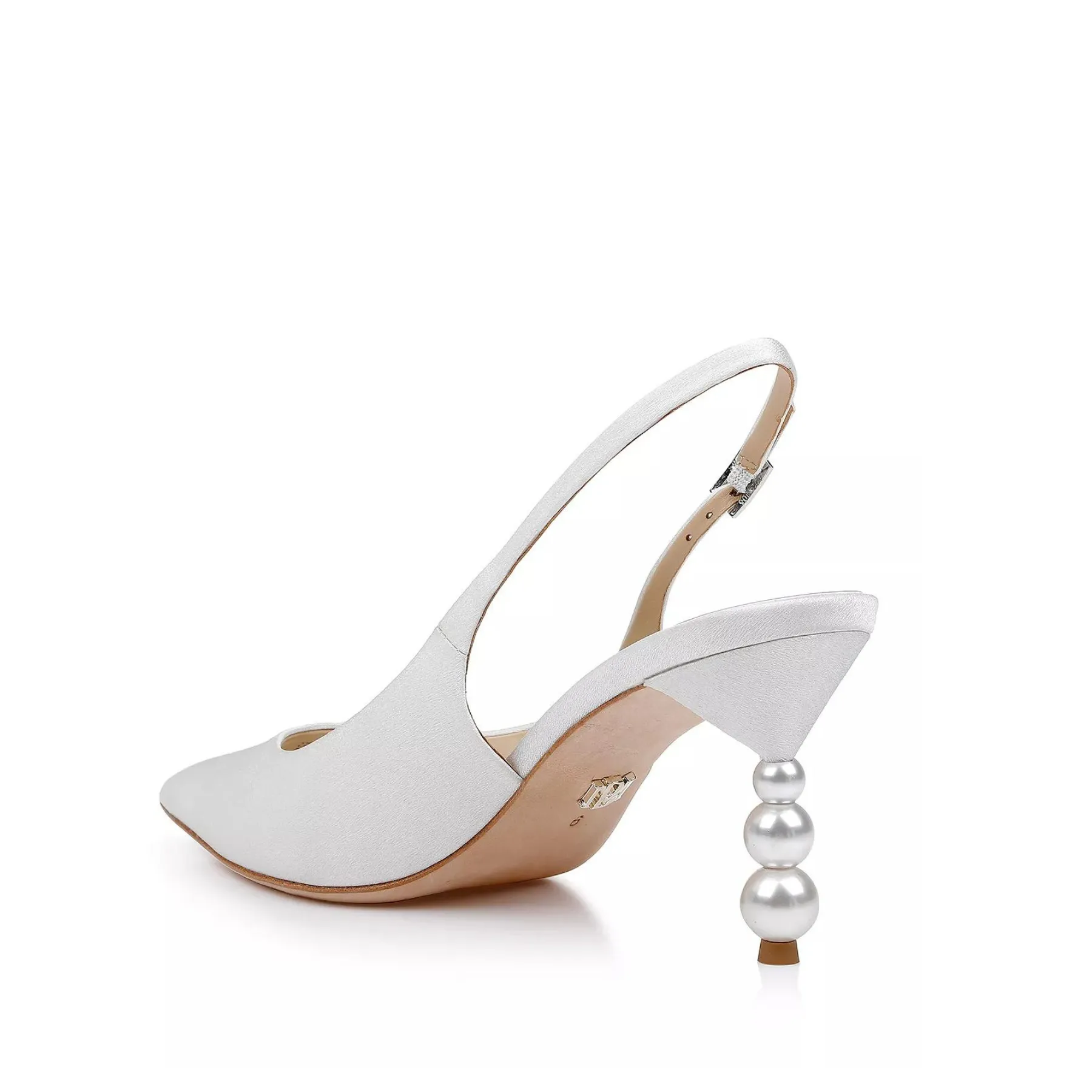 Beatrix - Pearl Heel Stiletto Slingback with Pointed Toe - Soft White