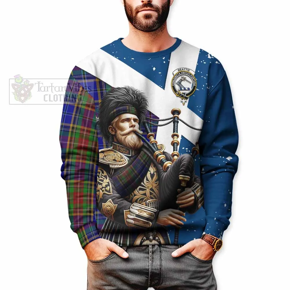 Beattie (Beatty) Tartan Sweatshirt with Family Crest Scottish Bagpiper Vibes