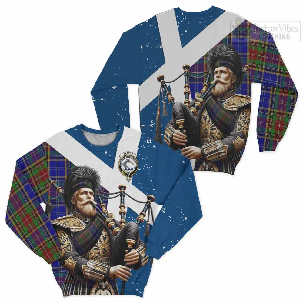 Beattie (Beatty) Tartan Sweatshirt with Family Crest Scottish Bagpiper Vibes