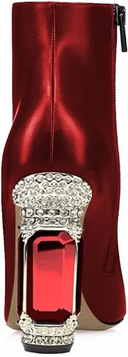 Beautified Merlot Crimson Red Bejeweled Ankle Boots