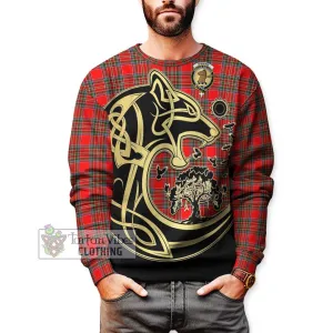 Binning Tartan Sweatshirt with Family Crest Celtic Wolf Style