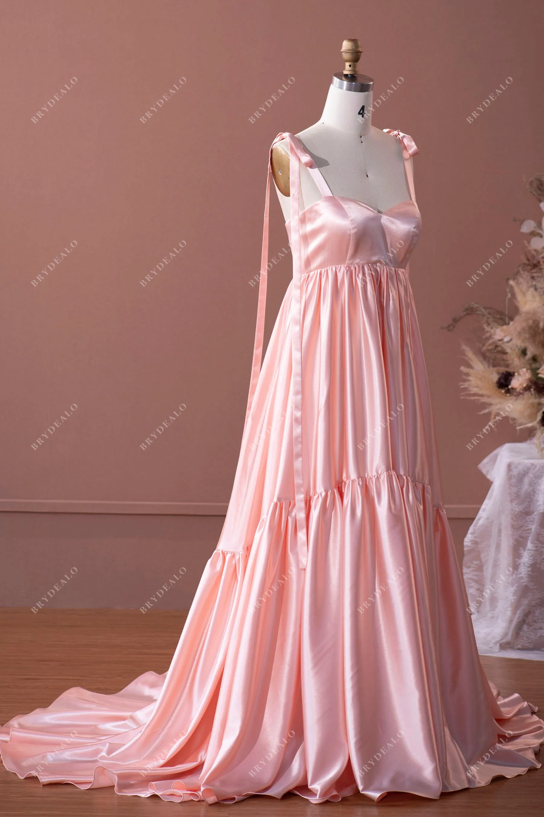 Blushing Pink Straps Long Charmeuse Formal Dress