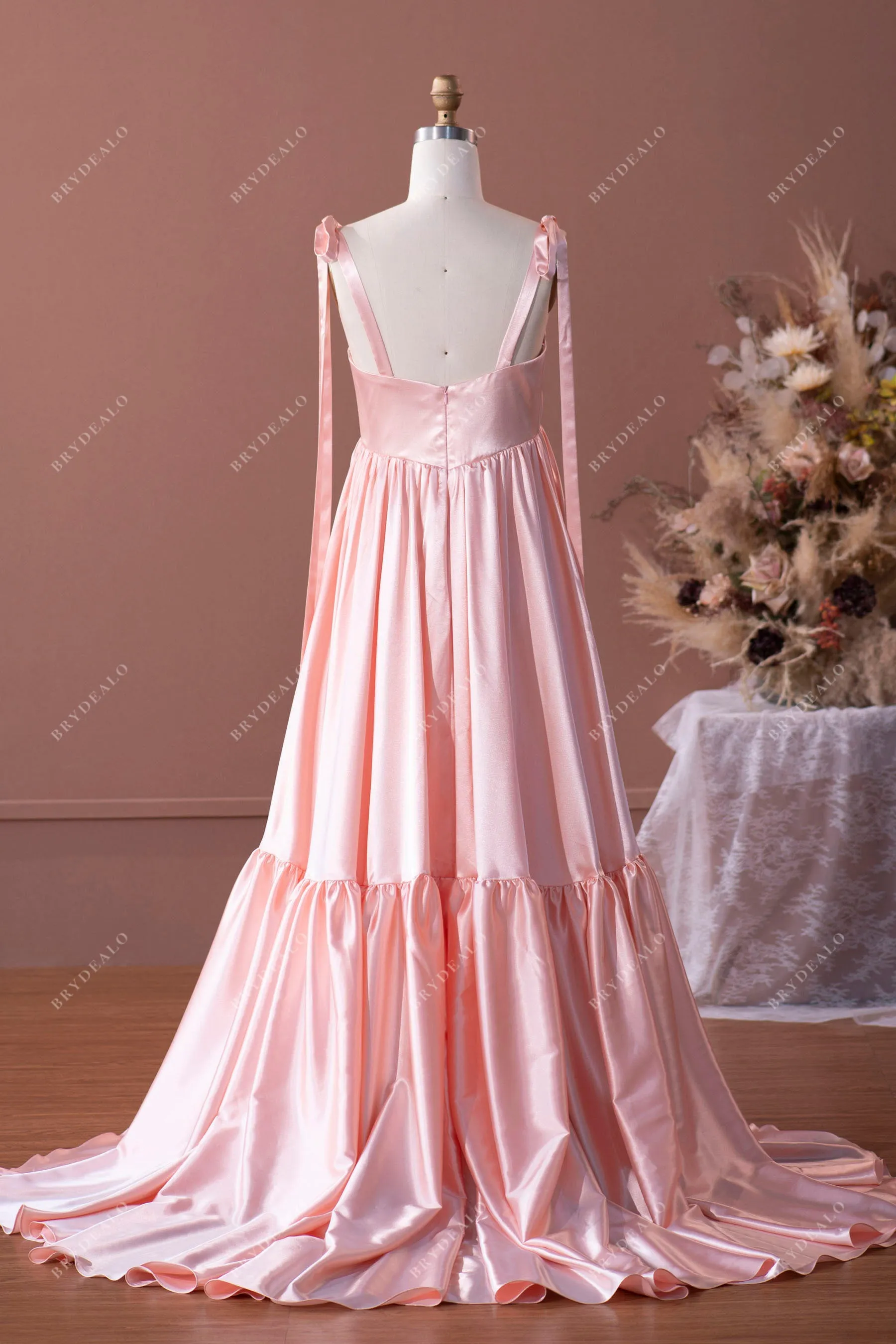 Blushing Pink Straps Long Charmeuse Formal Dress