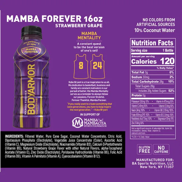 BodyArmor Sports Drink Mamba Forever Strawberry Grape, 16 fl oz