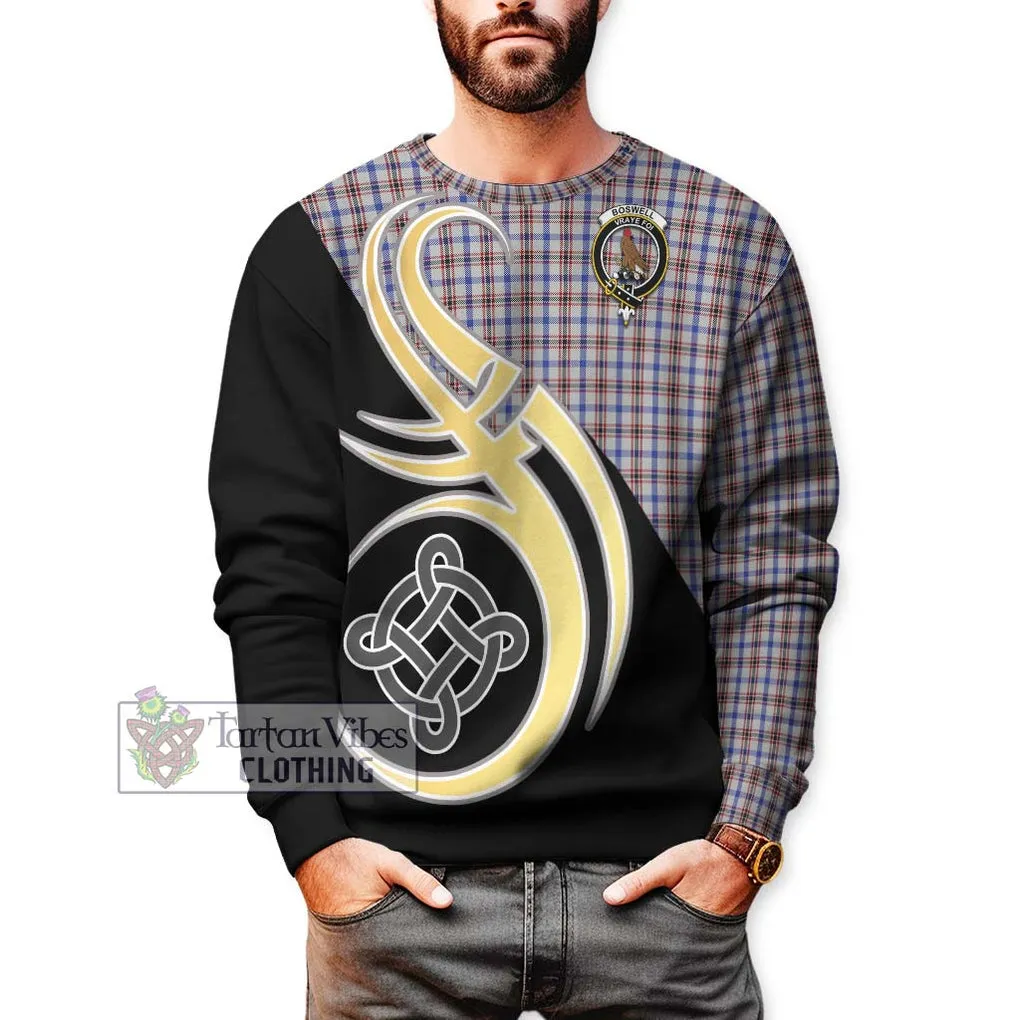 Boswell Tartan Sweatshirt with Family Crest and Celtic Symbol Style