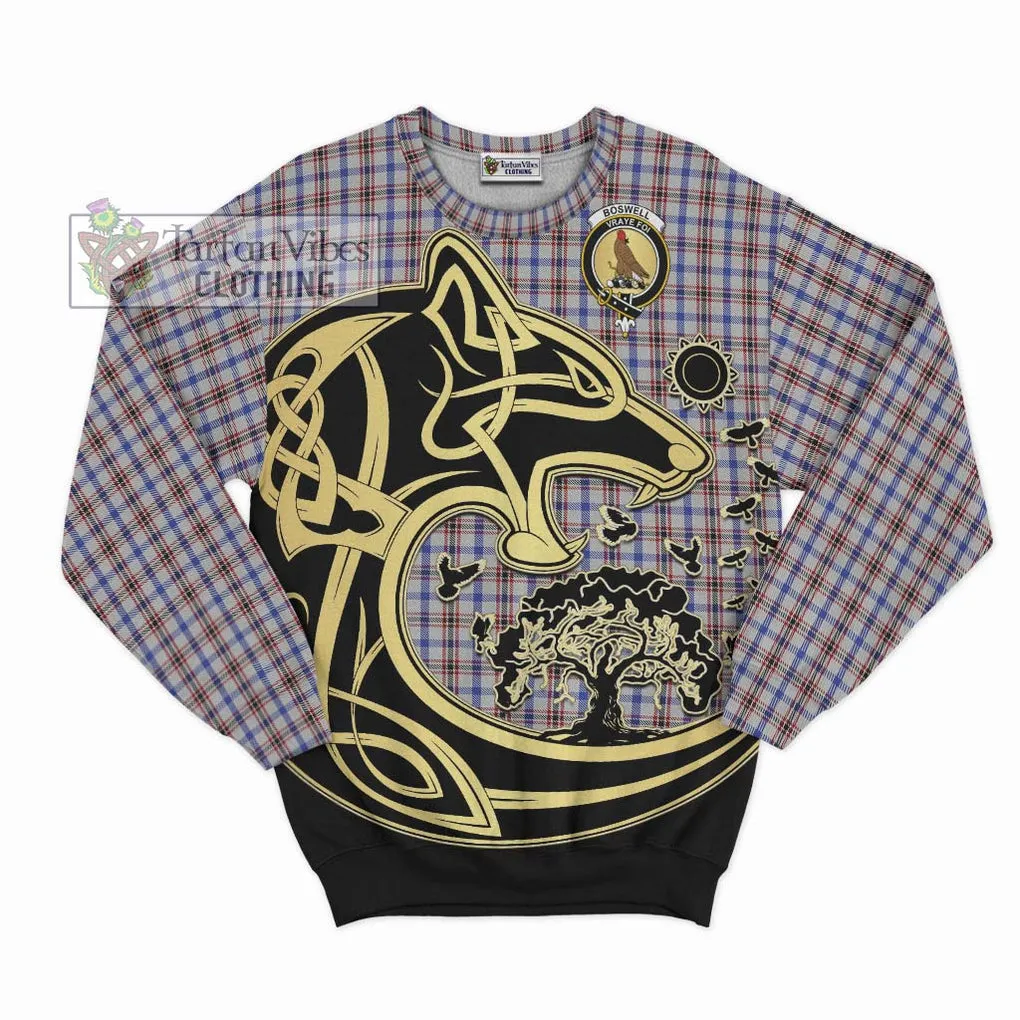 Boswell Tartan Sweatshirt with Family Crest Celtic Wolf Style