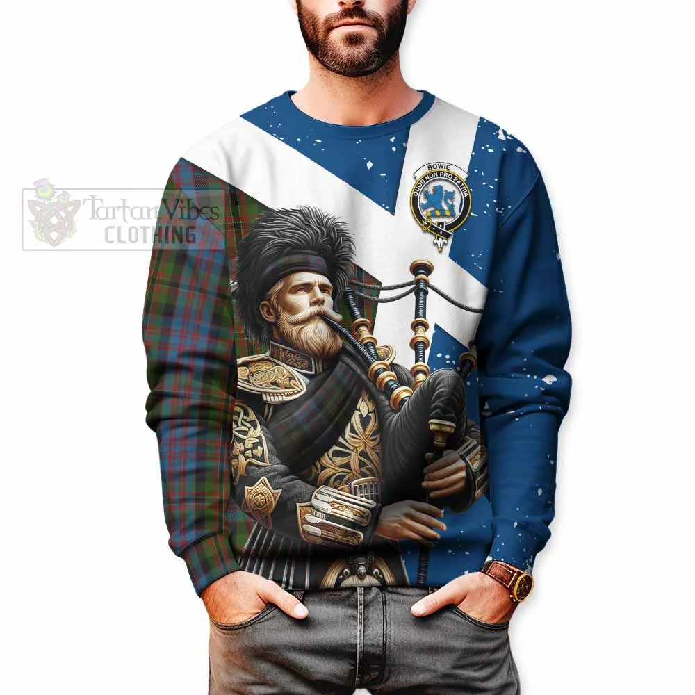 Bowie Tartan Sweatshirt with Family Crest Scottish Bagpiper Vibes