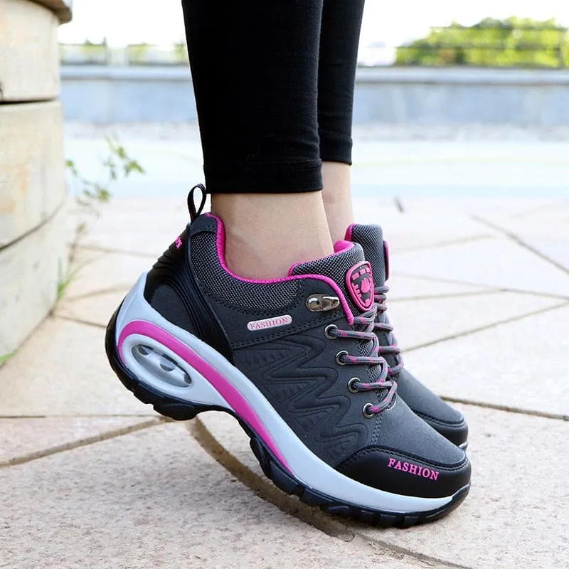 Breathable Air Cushion Lace Up Platform Athletic Walking Sneakers