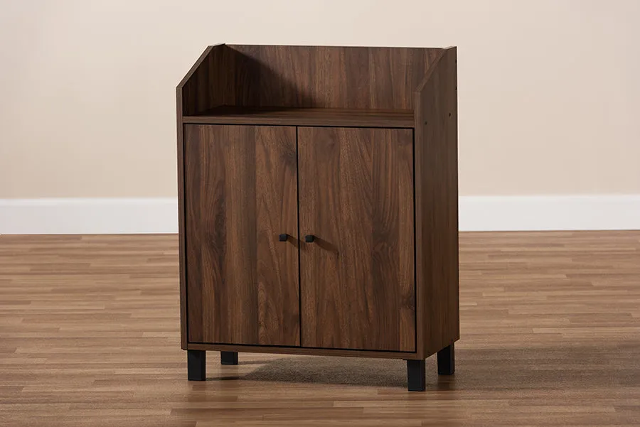 Brighton Walnut Brown Finished 2-Door Wood Entryway Shoe Storage Cabinet w/Open Shelf