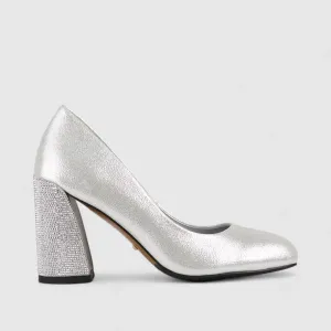 Bulbul Block Heel Court Shoe Silver CAR5029