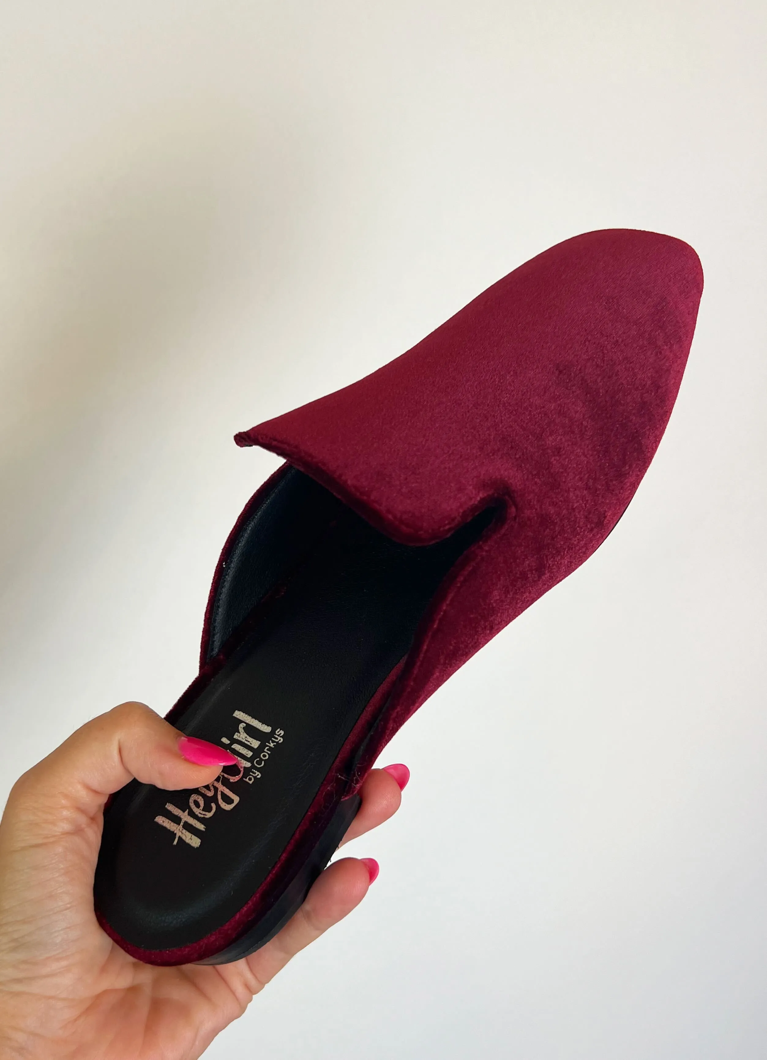 Burgundy Velvet Spotlight Mules by Corkys