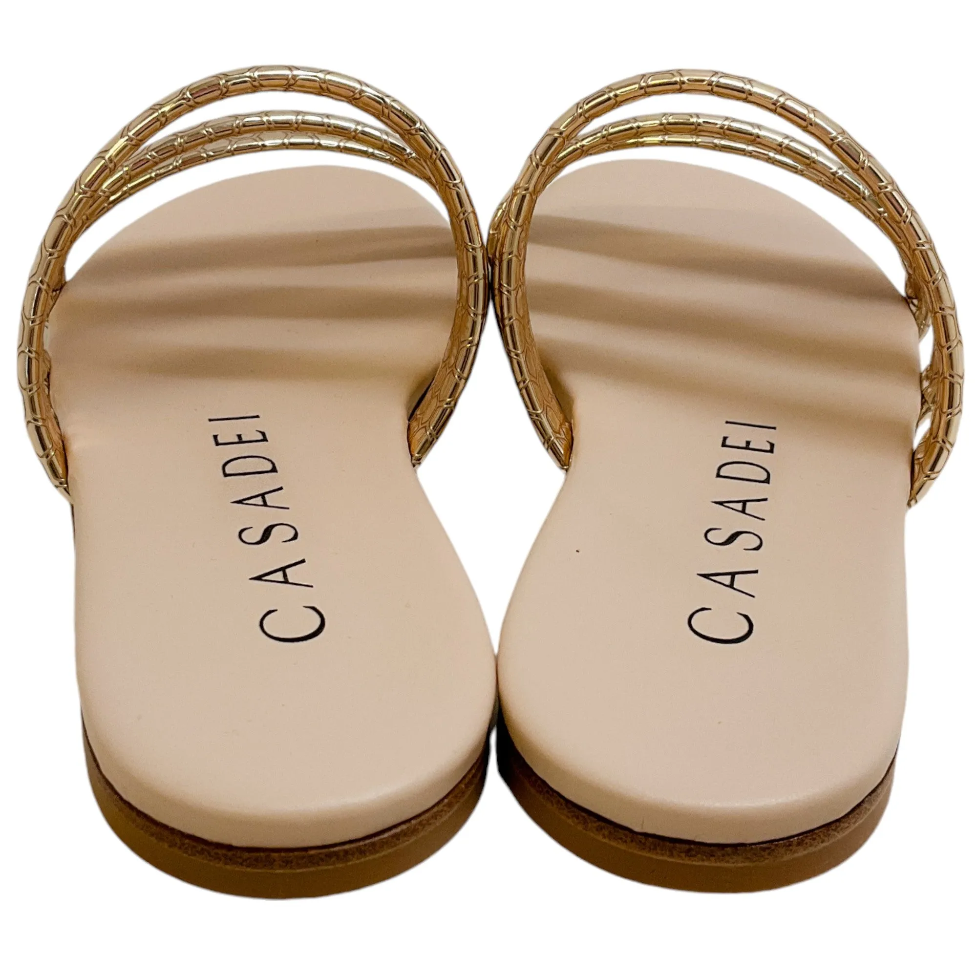 Casadei Rose Gold Embossed Leather Atomium Sandals