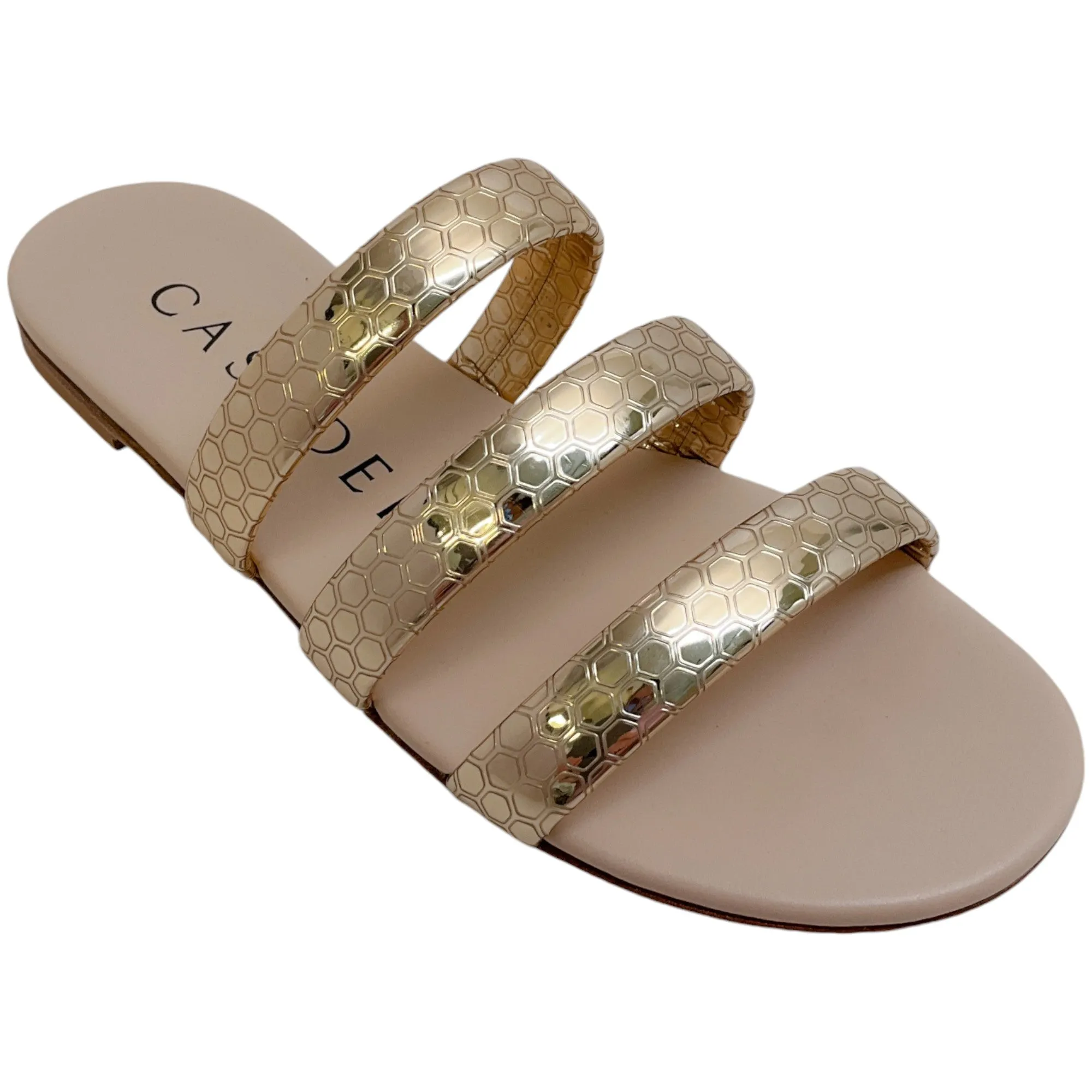 Casadei Rose Gold Embossed Leather Atomium Sandals