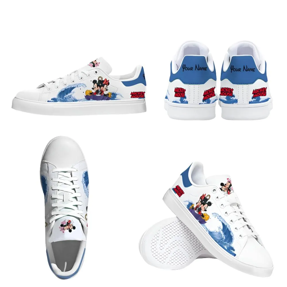 Custom Name Mickey Mouse Wave Pattern Casual Shoes