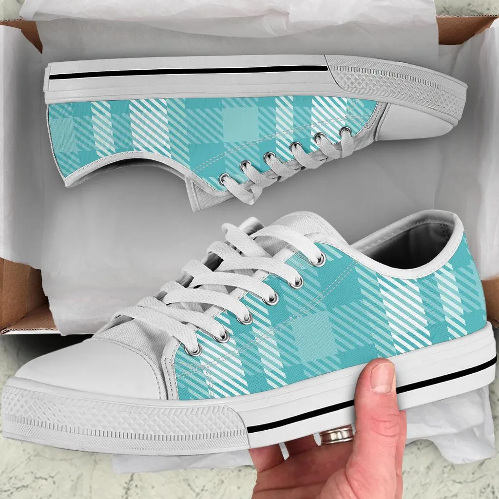 Custom Sneakers-Turquoise Plaid 122