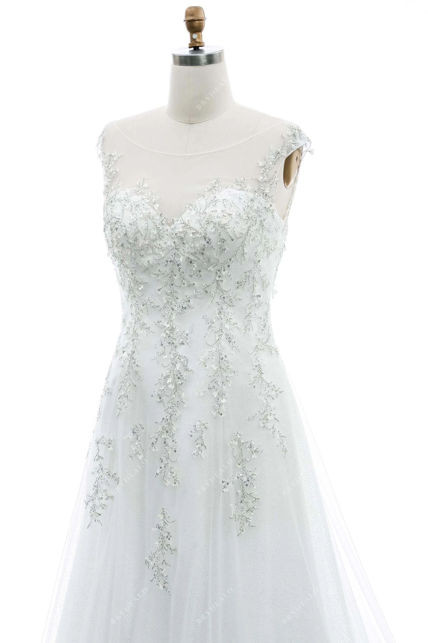 Dazzled Plus Size Illusion Neck Wedding Dress