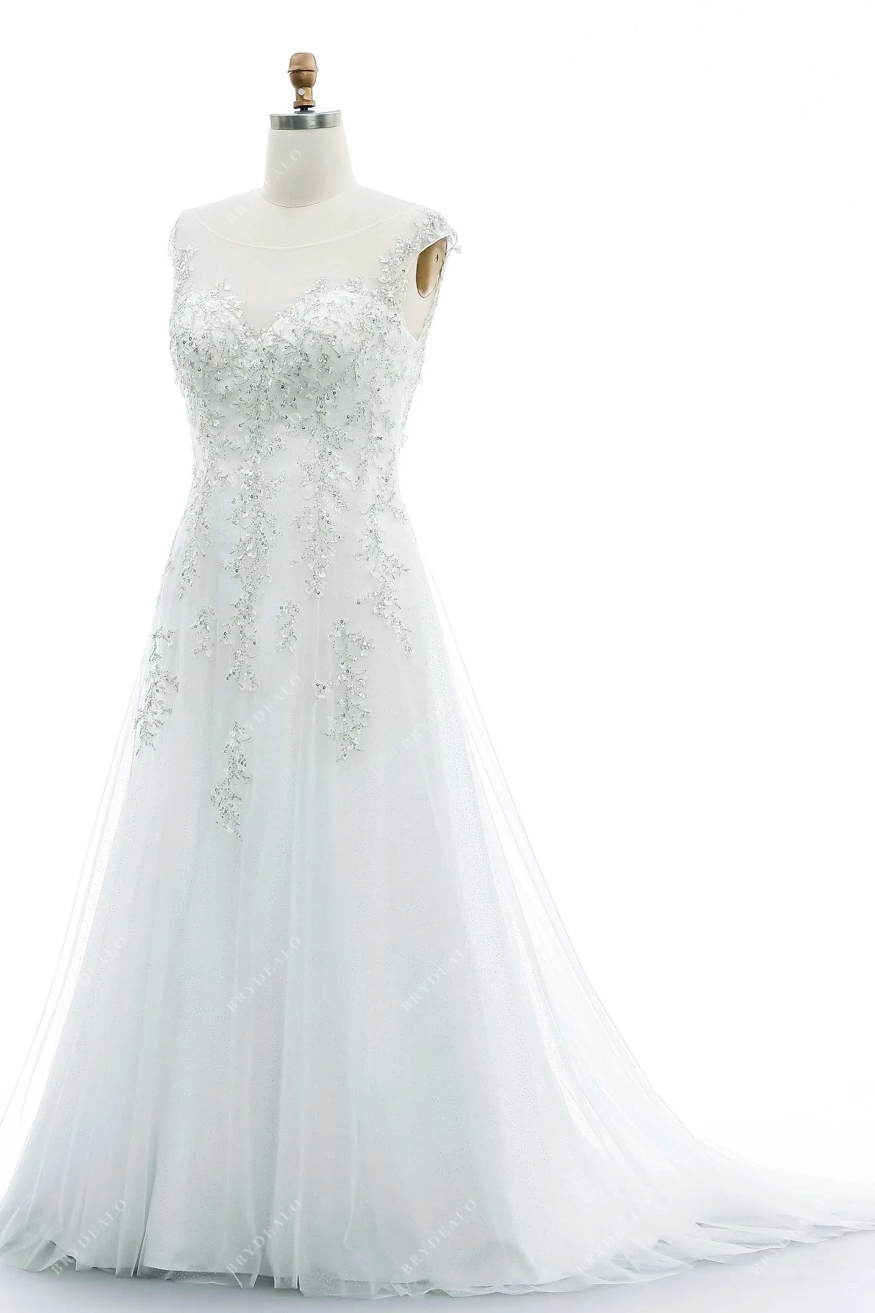 Dazzled Plus Size Illusion Neck Wedding Dress