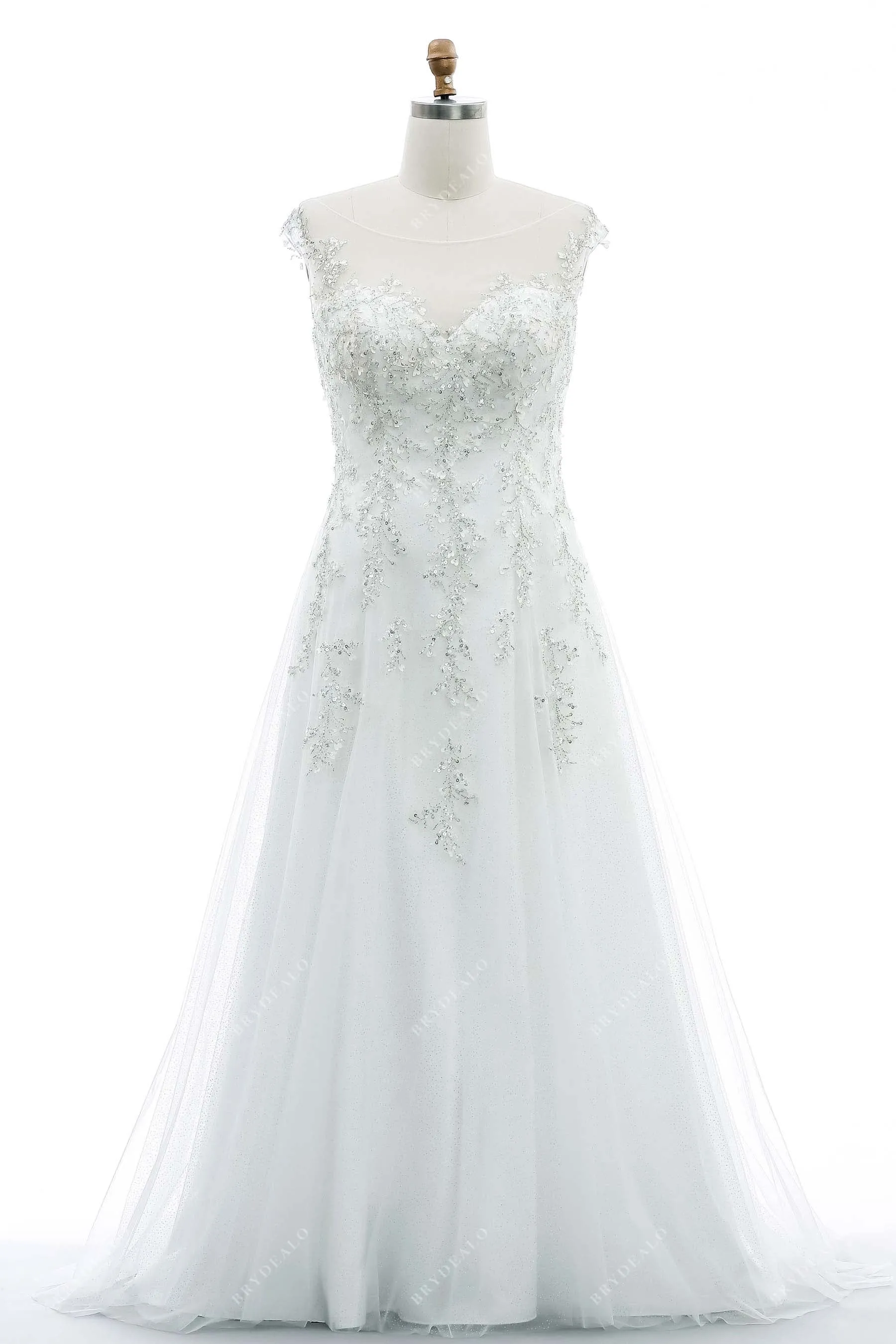 Dazzled Plus Size Illusion Neck Wedding Dress