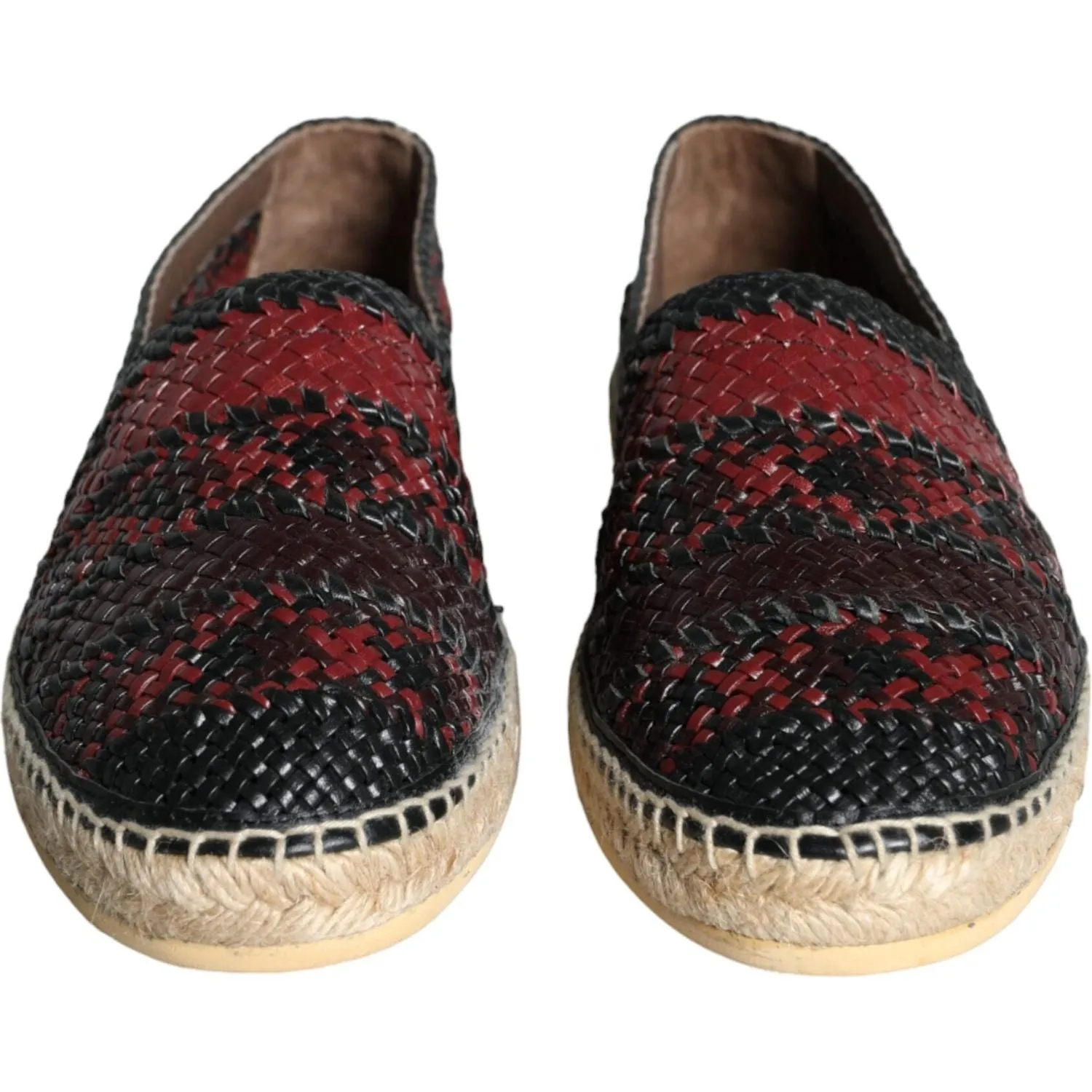 Dolce & Gabbana Black Maroon Woven Leather Buffalo Men Espadrille Shoes