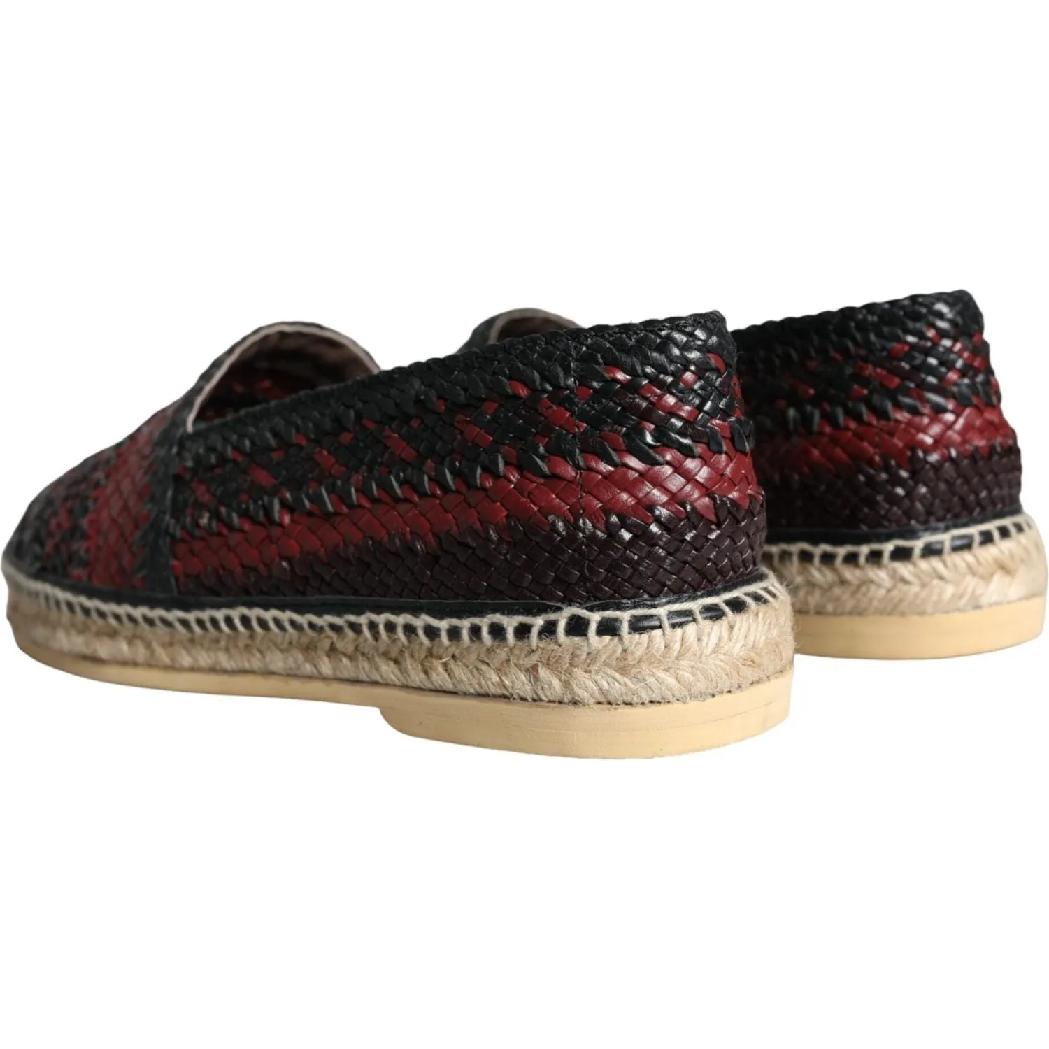 Dolce & Gabbana Black Maroon Woven Leather Buffalo Men Espadrille Shoes