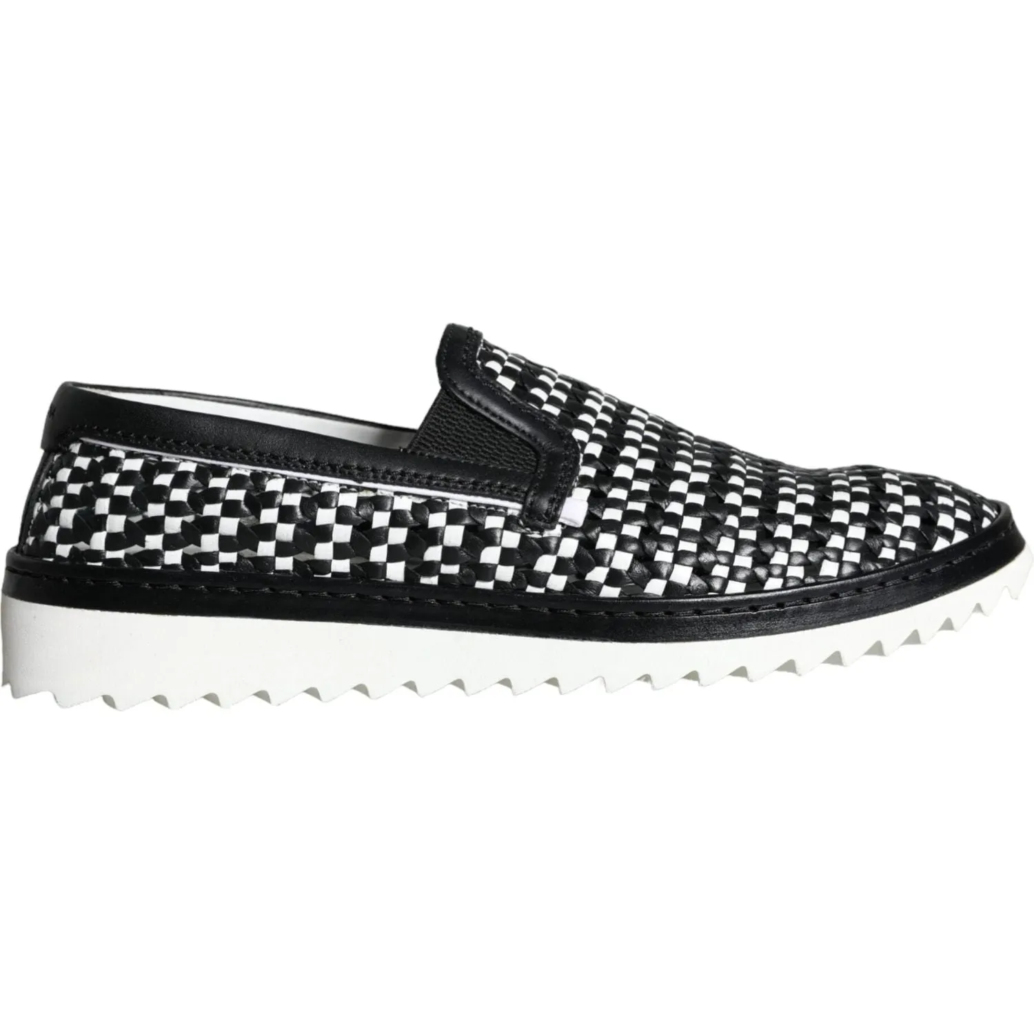 Dolce & Gabbana Black White Weaved Slip On Men Loafers Shoes