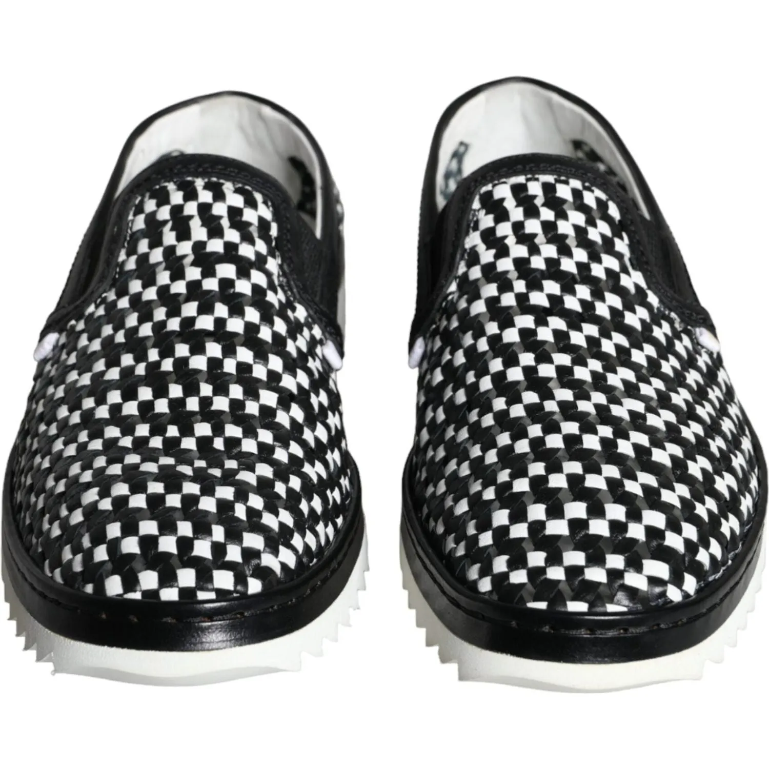 Dolce & Gabbana Black White Weaved Slip On Men Loafers Shoes