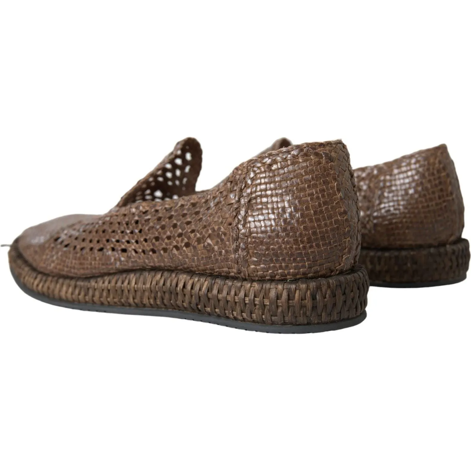 Dolce & Gabbana Brown Woven Leather Loafers Casual Shoes