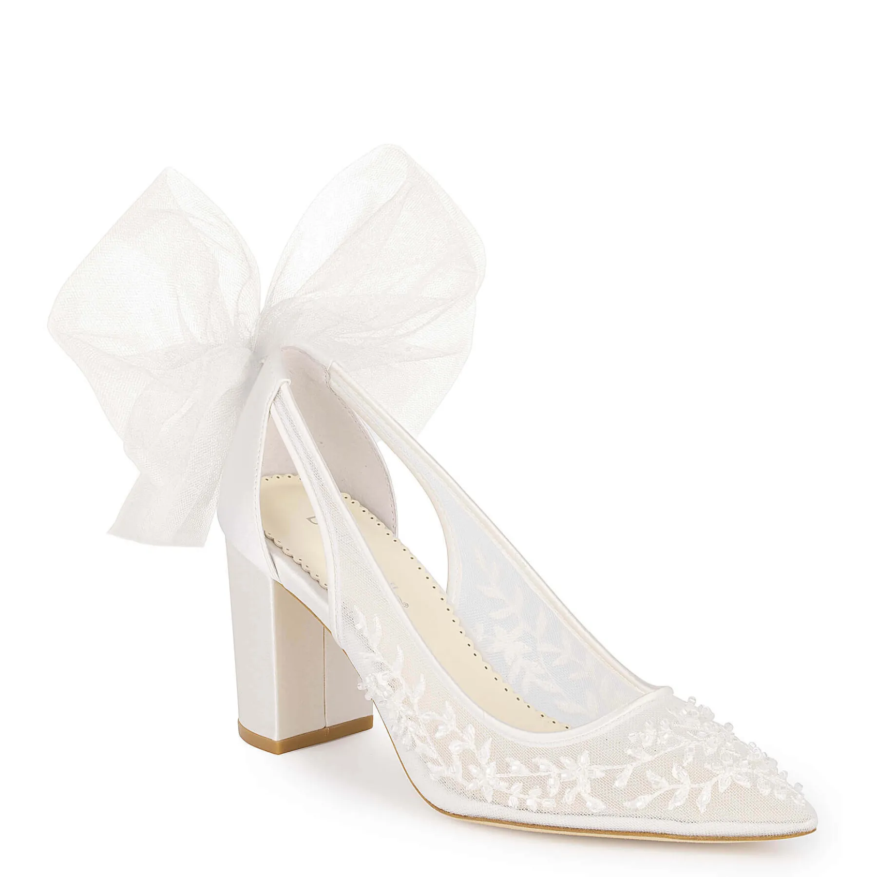 Easton - Slingback Block Heel Wedding Shoes with Tulle Bow