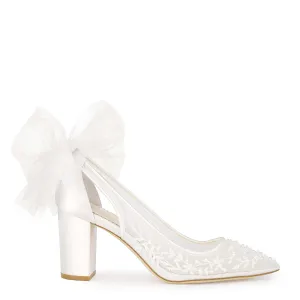 Easton - Slingback Block Heel Wedding Shoes with Tulle Bow